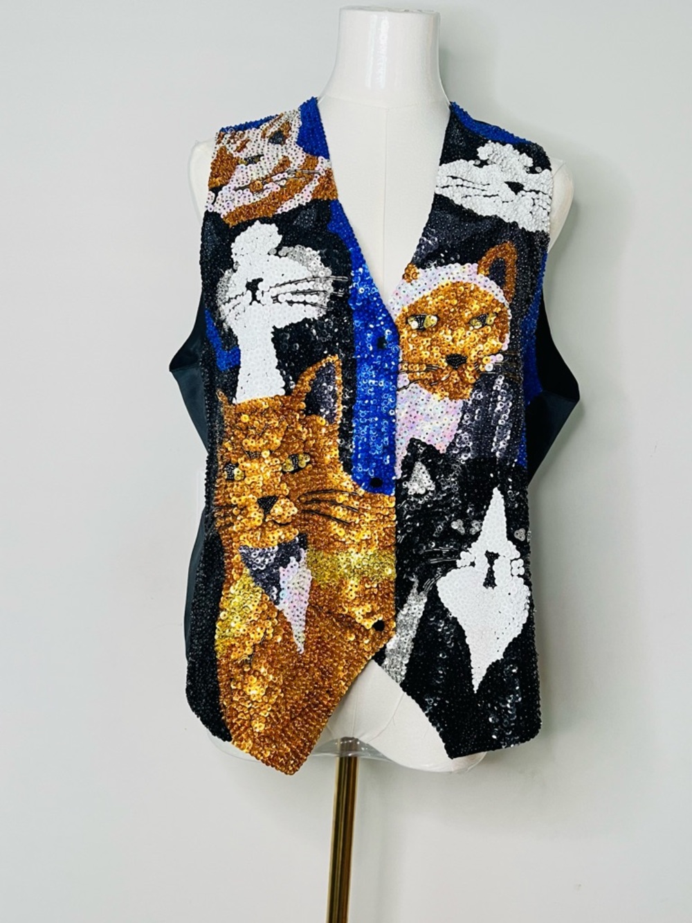 Vintage 80s Women's XL Sequin Cat Vest By Fashion Fantasy Cat Lover Vet